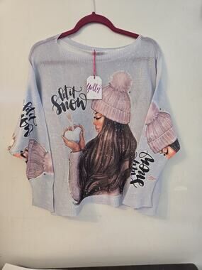Womens Yolly Let It Snow Top Ling Sleeve New With Tags Light Blur